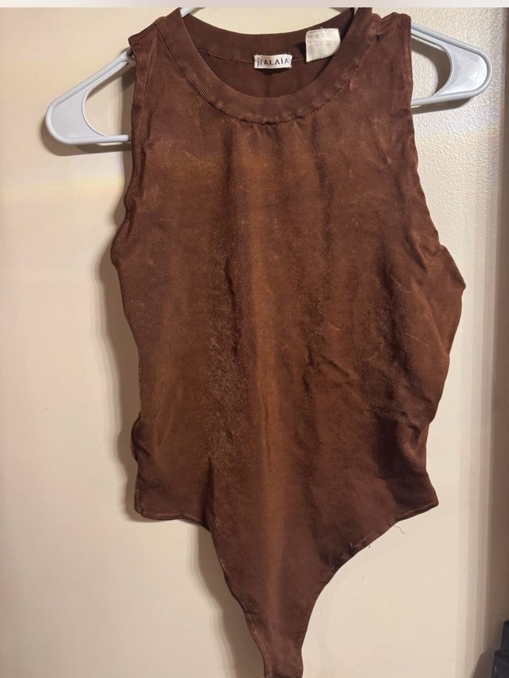 Alaia Chocolate Brown Sleeveless Asymmetric Bodysuit